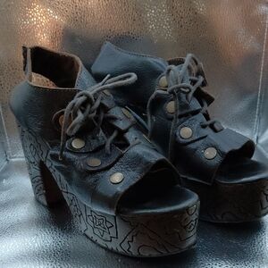 Free People Black Platform Lace-Up Shoes